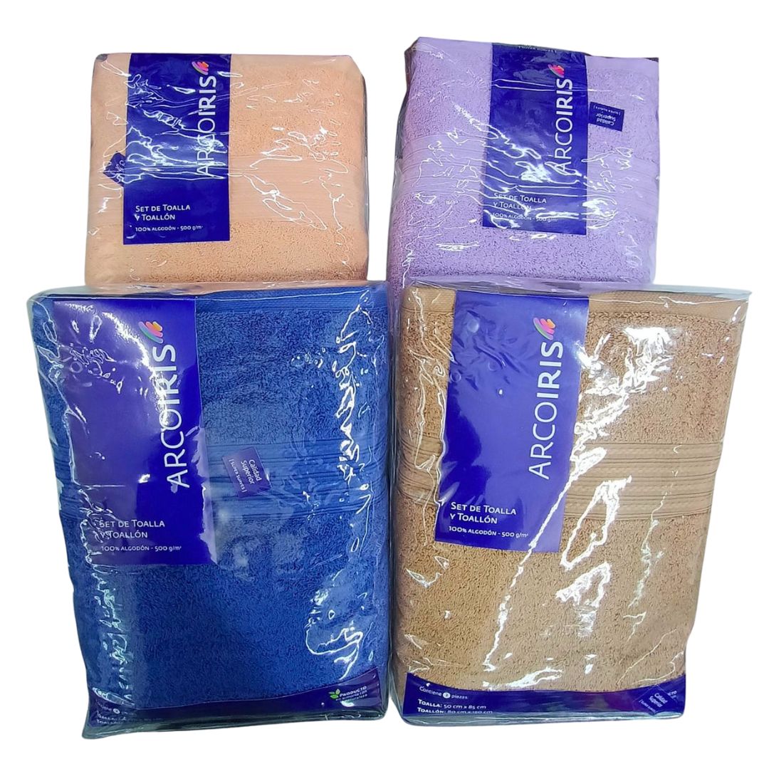 14770 JUEGO DE TOALLA Y TOALLON ARCO IRIS TIM 500GR - Imagen 1